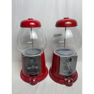 Vintage Carousel Junior Gumball Machines Set of 2 Red Metal Glass 1985 9 Inch